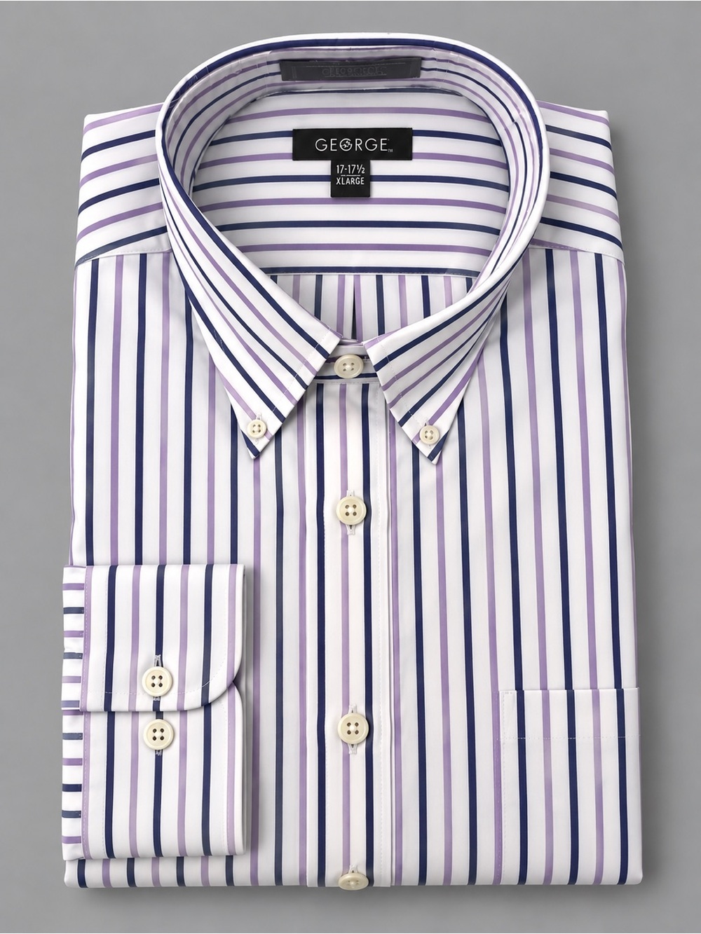 George Men’s XL 17-17.5 Striped Wrinkle Free Oxford Dress Shirt NWT